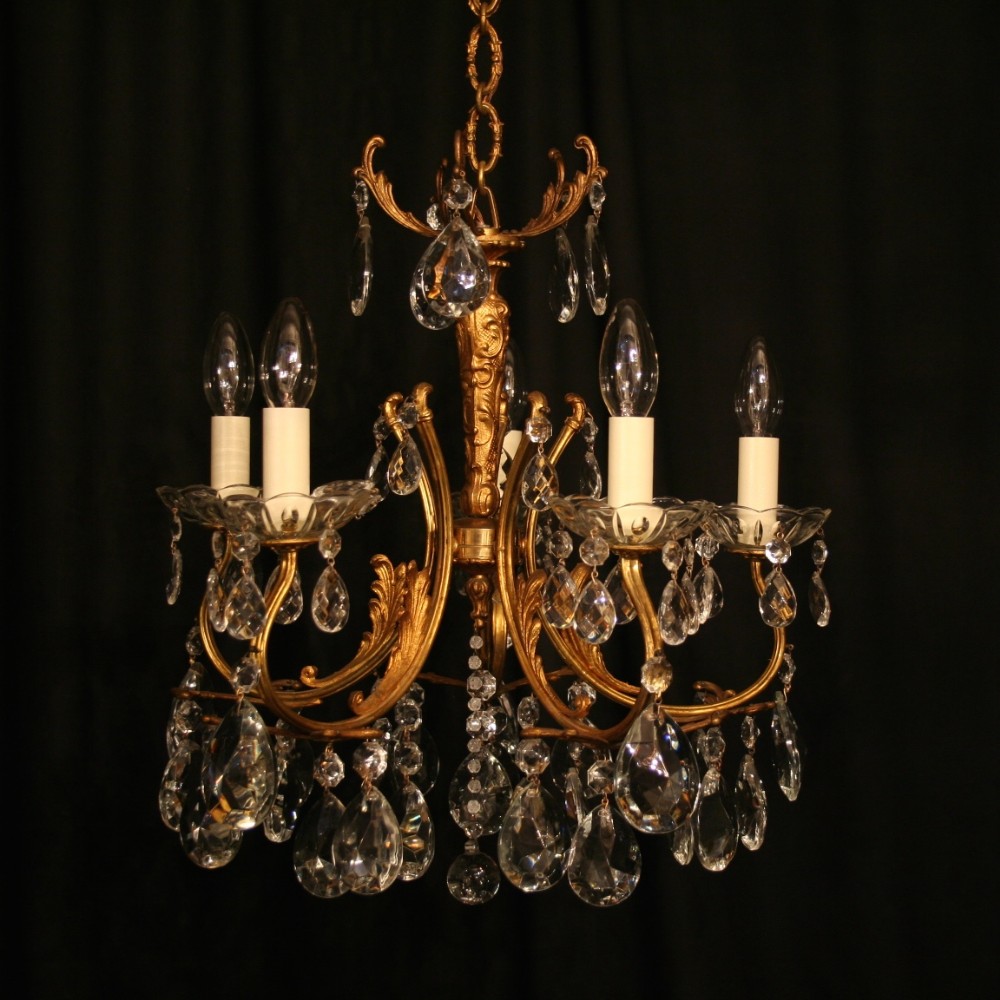 An Italian Gilded 5 Light Antique Chandelier