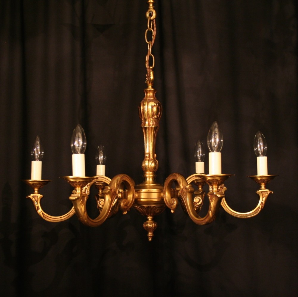 A French Gilded Bronze 6 Light Antique Chandelier