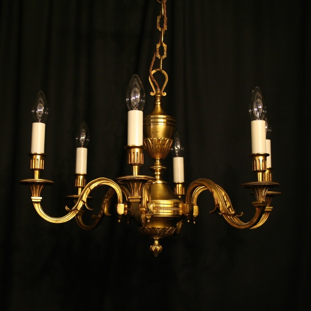 A French Gilded Bronze 6 Light Antique Chandelier