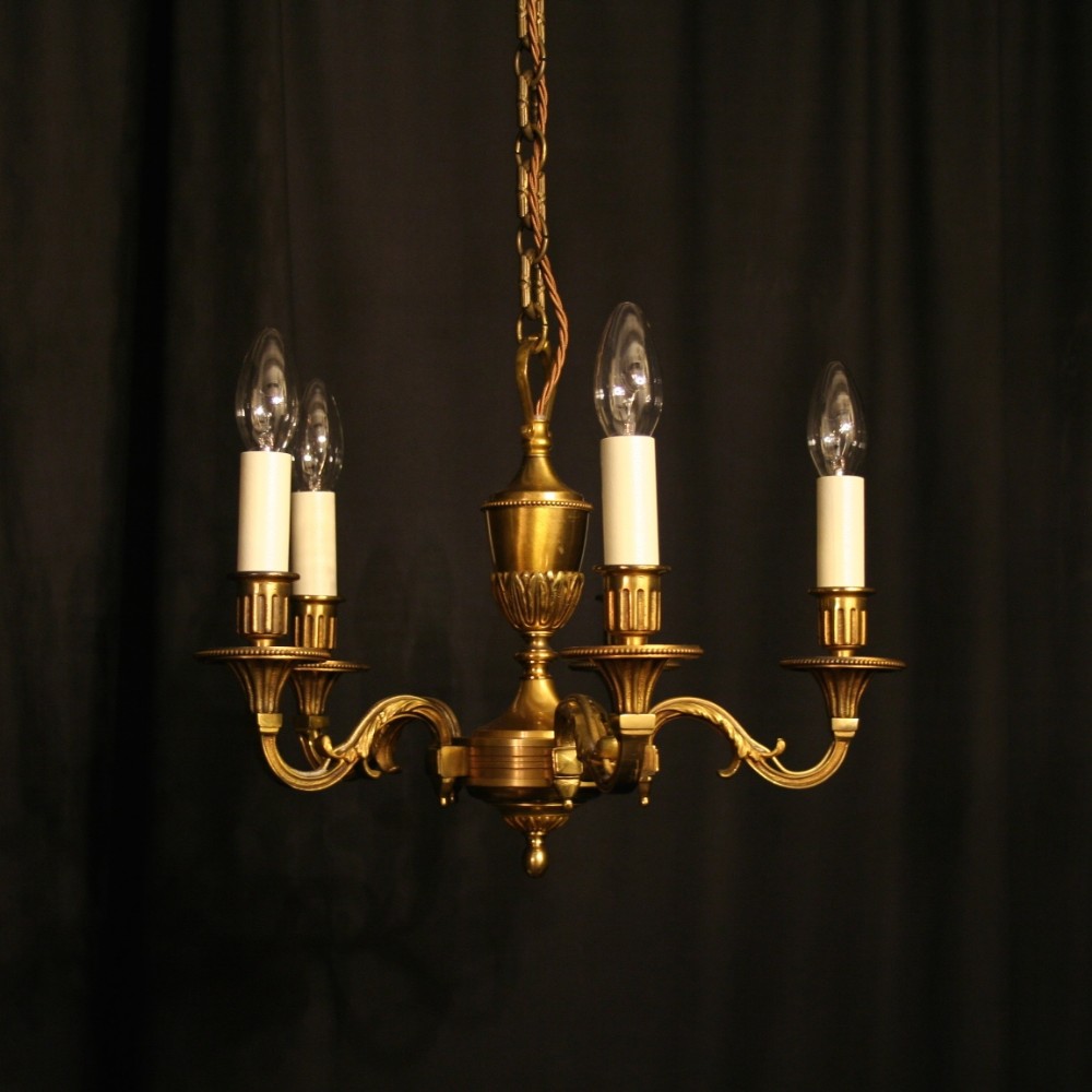 A French Small Gilded Bronze 5 Light Antique Chandelier