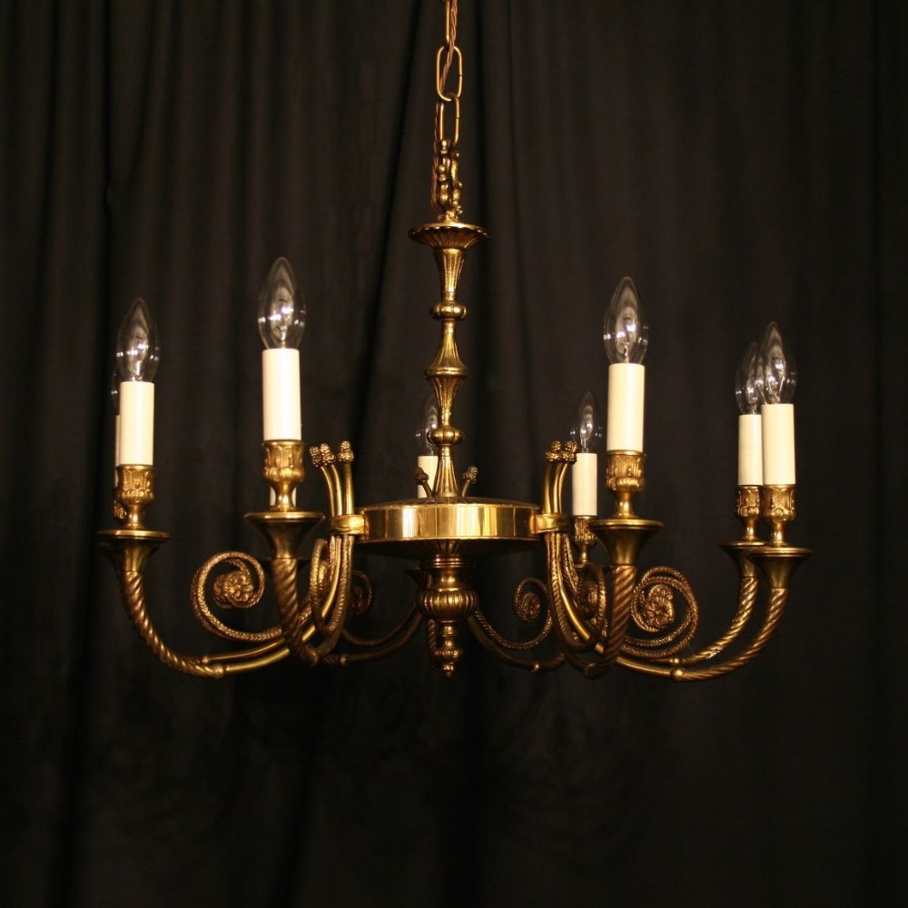 A French Gilded Brass 9 Light Antique Chandelier