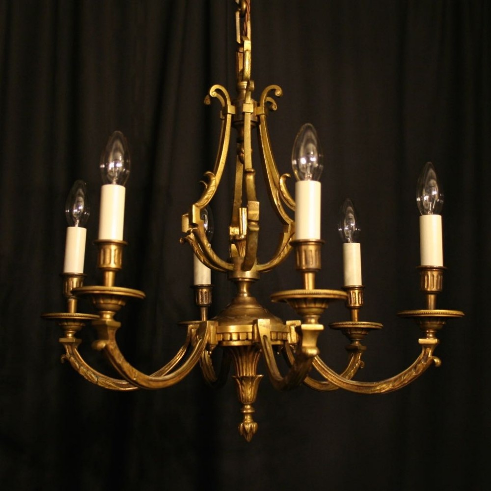 A French Gilded Bronze 6 Light Antique Chandelier