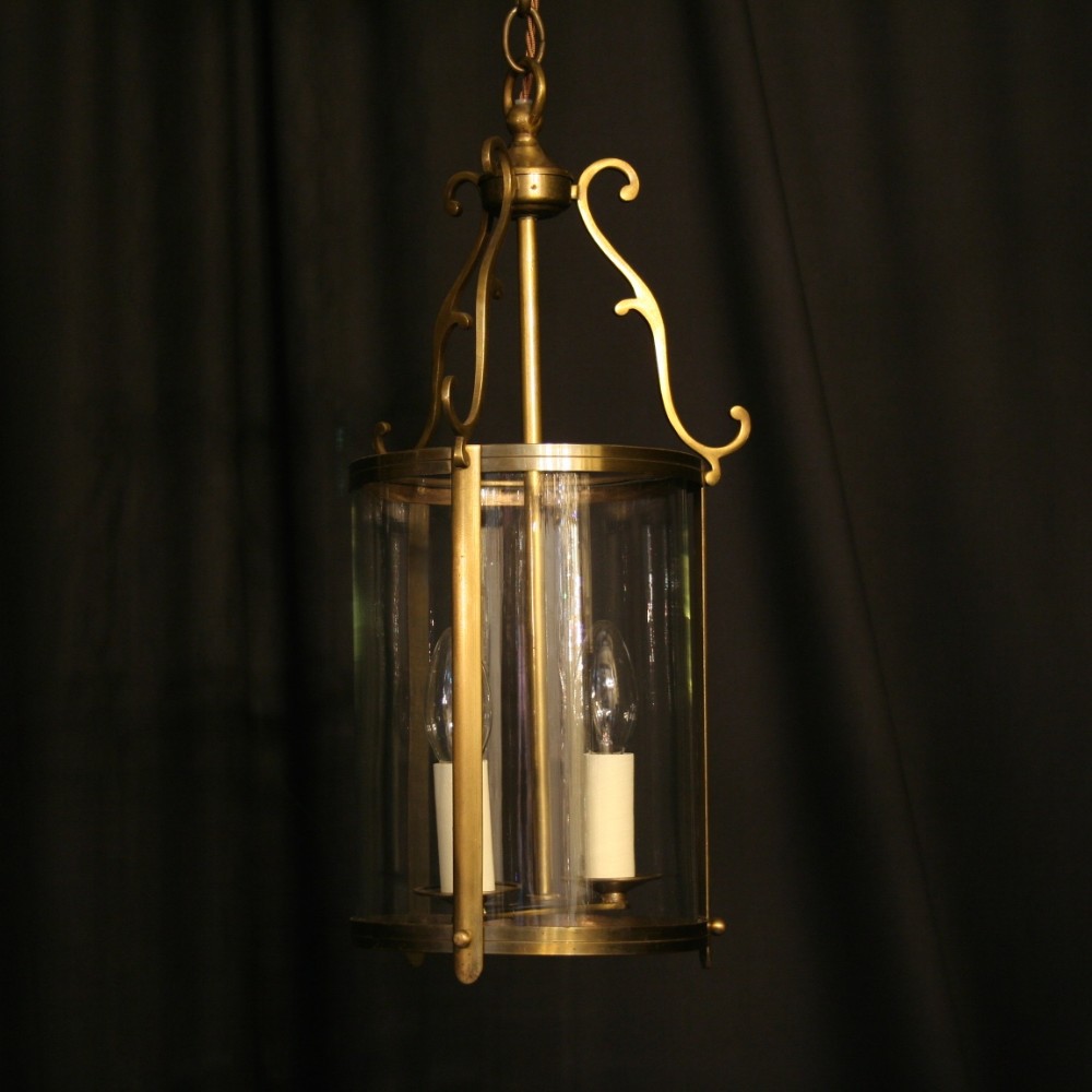 A French Brass Twin Light Convex Antique Hall Lantern