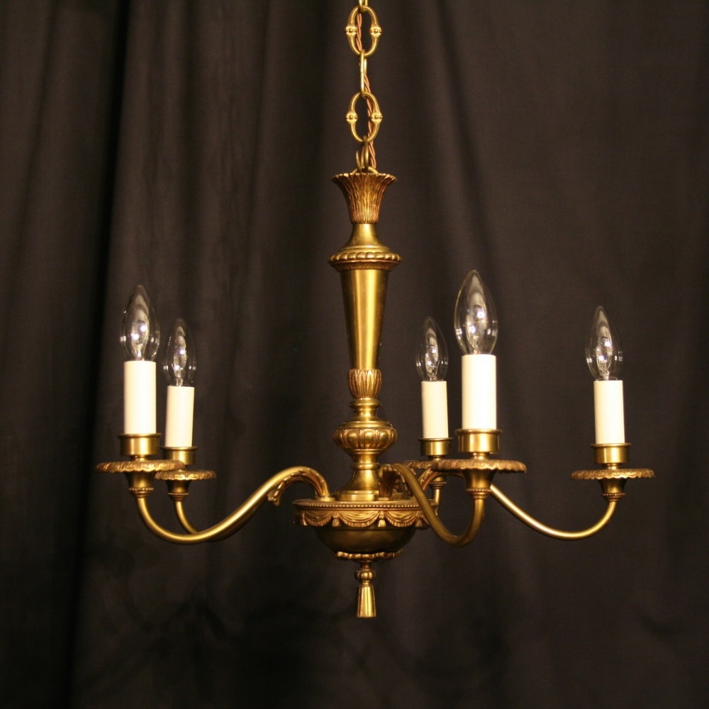 An English Gilded Cast Brass 5 Light Chandeliers