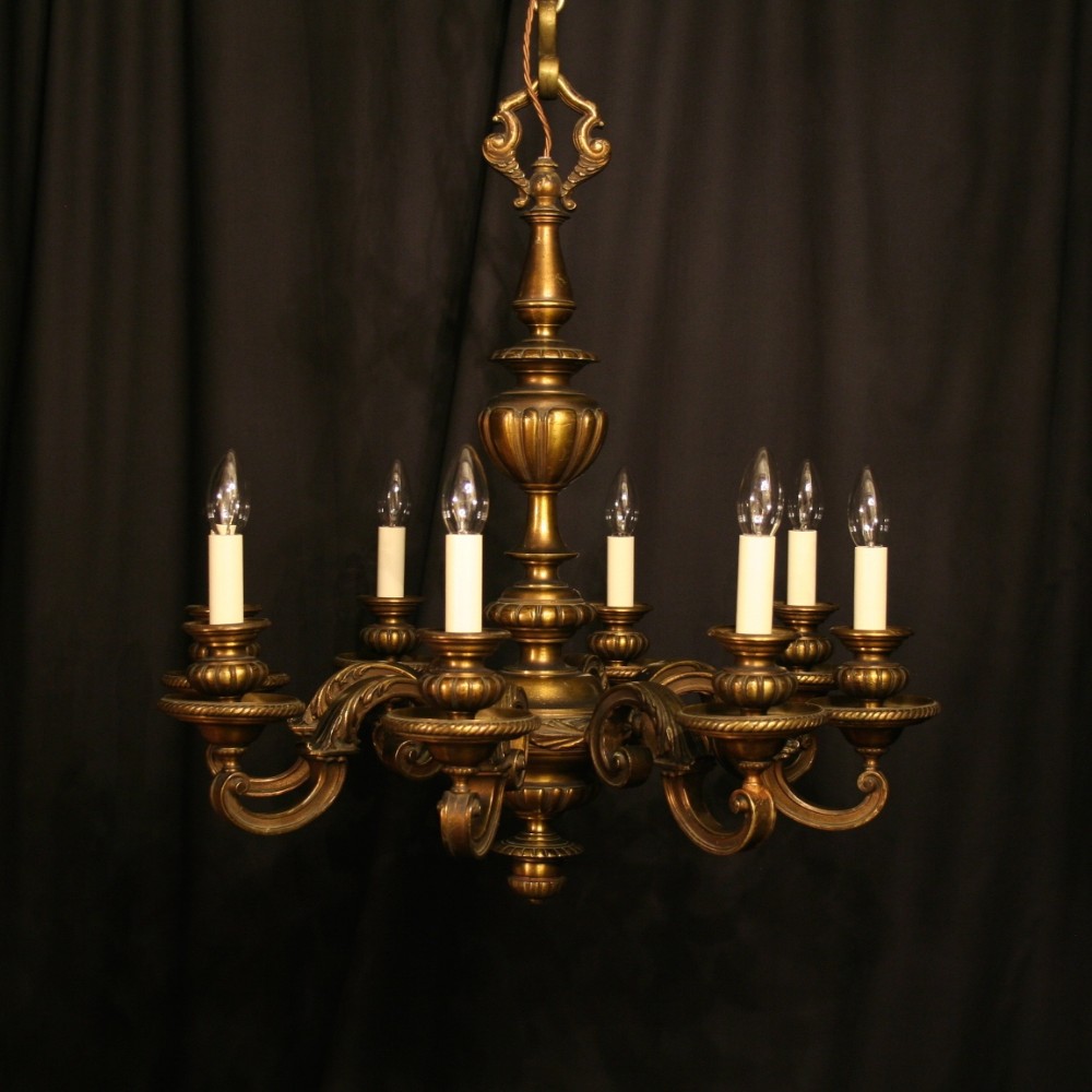 A Large English Gilded Bronze 8 Light Antique Chandelier
