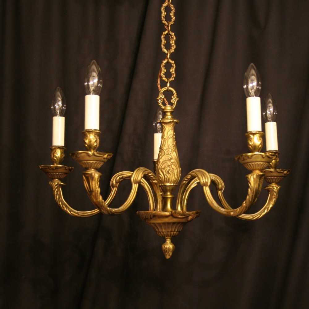 A French Gilded Cast 5 Light Antique Chandelier