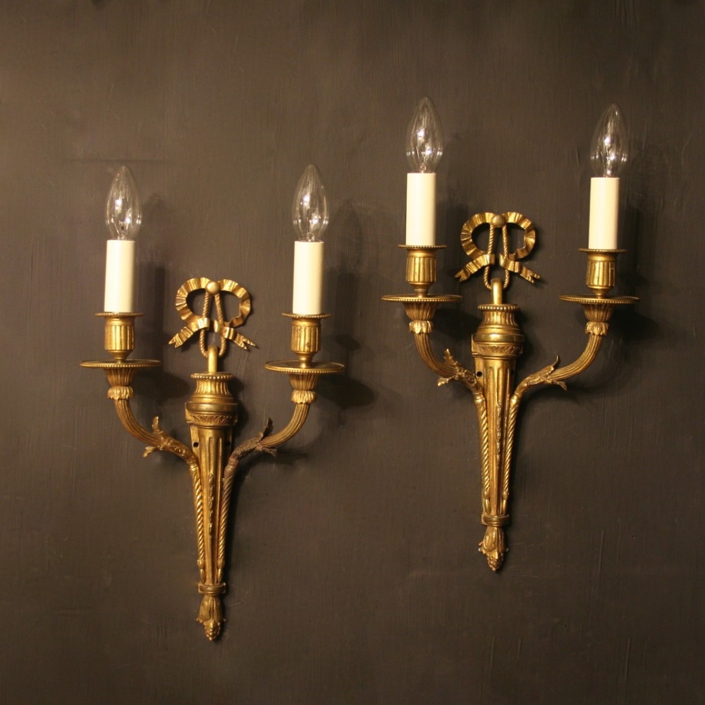 A French Pair Of Gilded Cast Bronze Twin Arm Antique Wall Lights