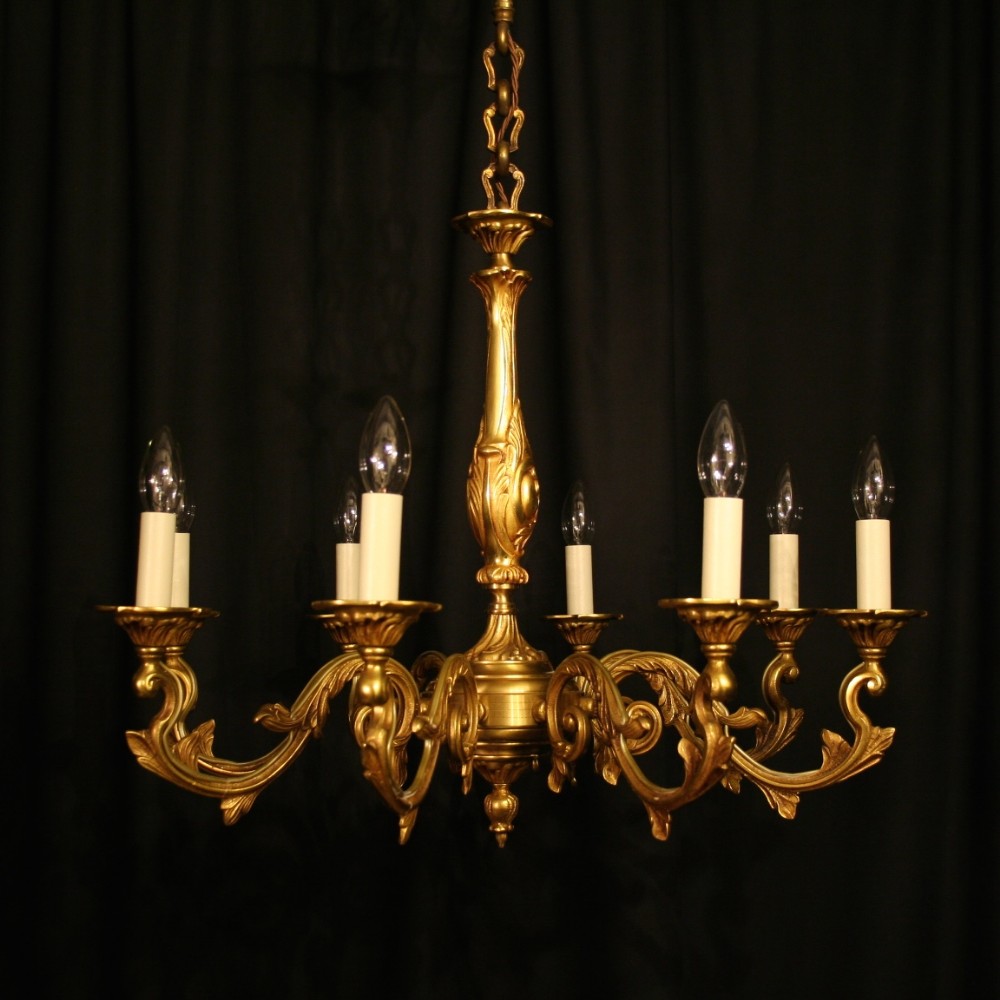 A French Gilded Bronze 8 Light Antique Chandelier