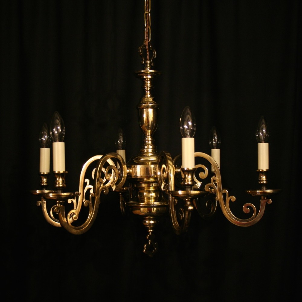 A French Cast Brass 6 Light Antique Chandelier