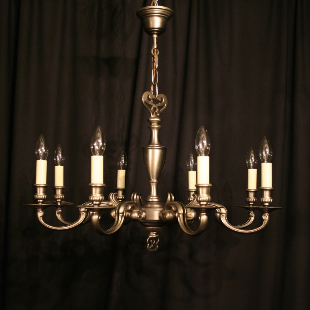 A French Pewter Cast 8 Light Chandelier