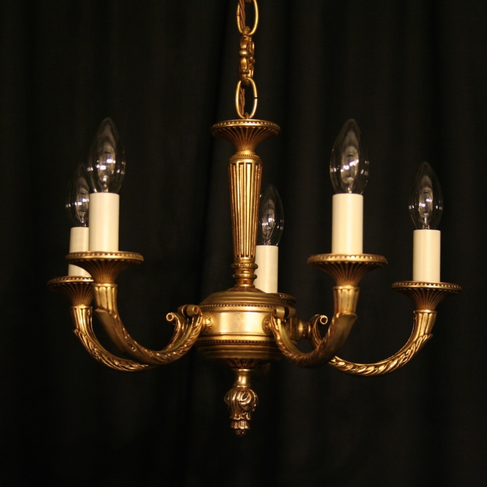 A French Gilded 5 Light Antique Chandelier