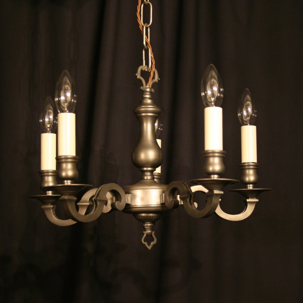 A French Pewter Cast 5 Light Chandelier