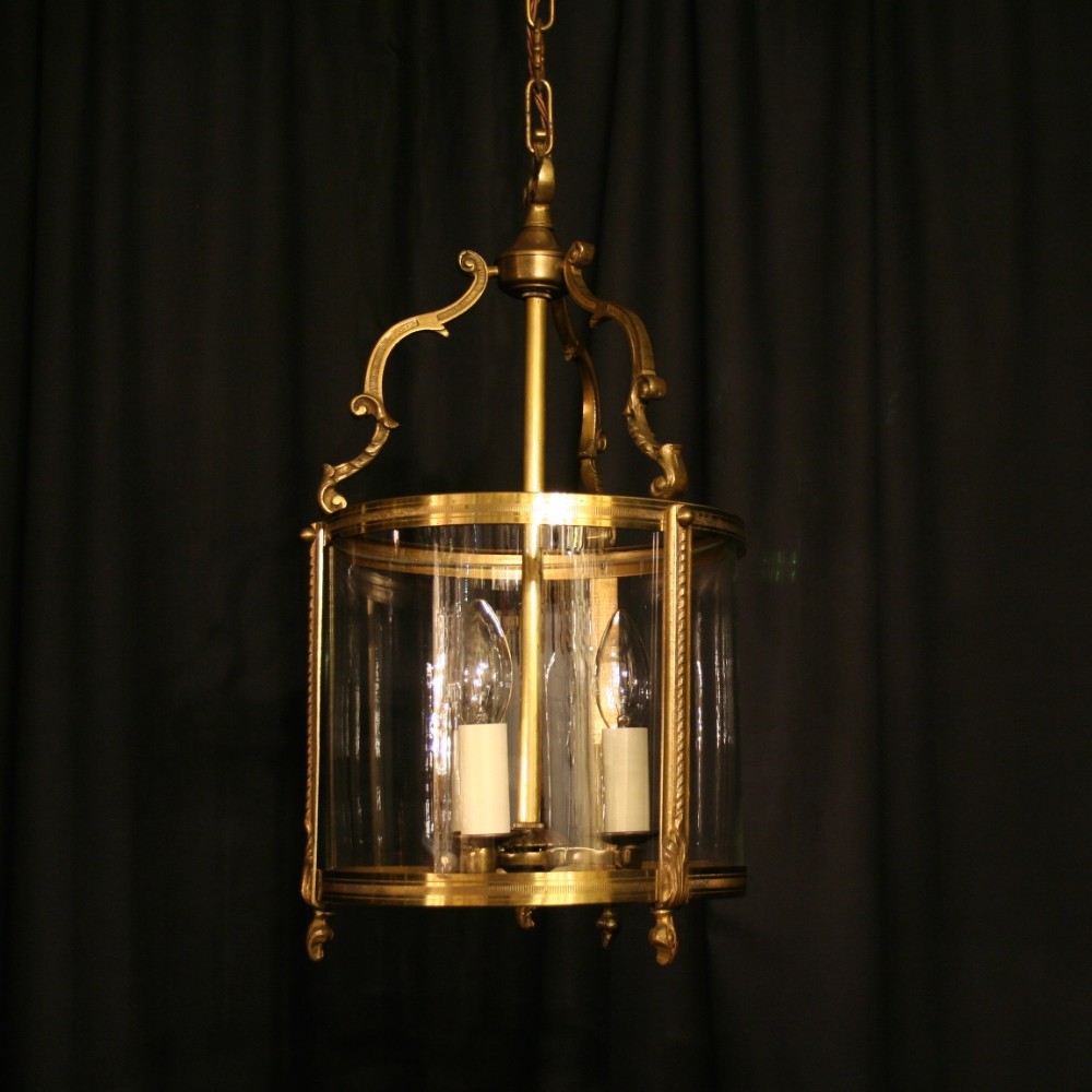A French Gilded Brass Circular Antique Hall Lantern
