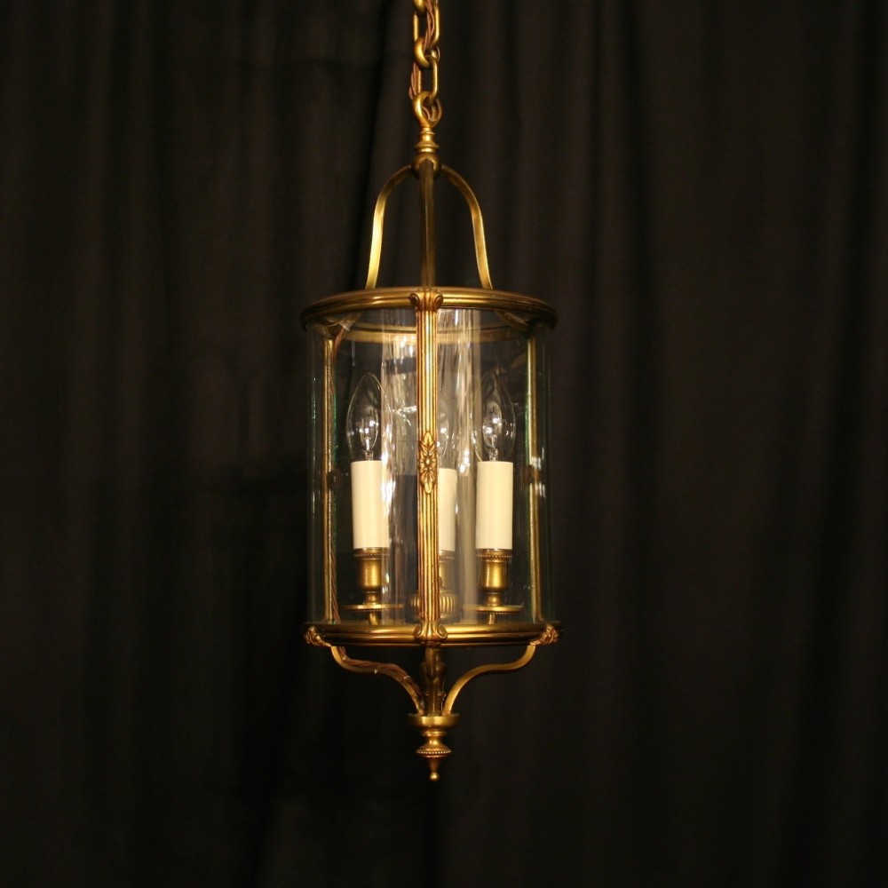 A French Gilded Three Light Antique Convex Hall Lantern