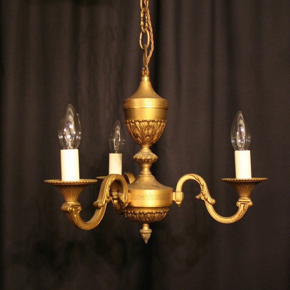 A French Gilded Bronze Triple Light Antique Chandelier