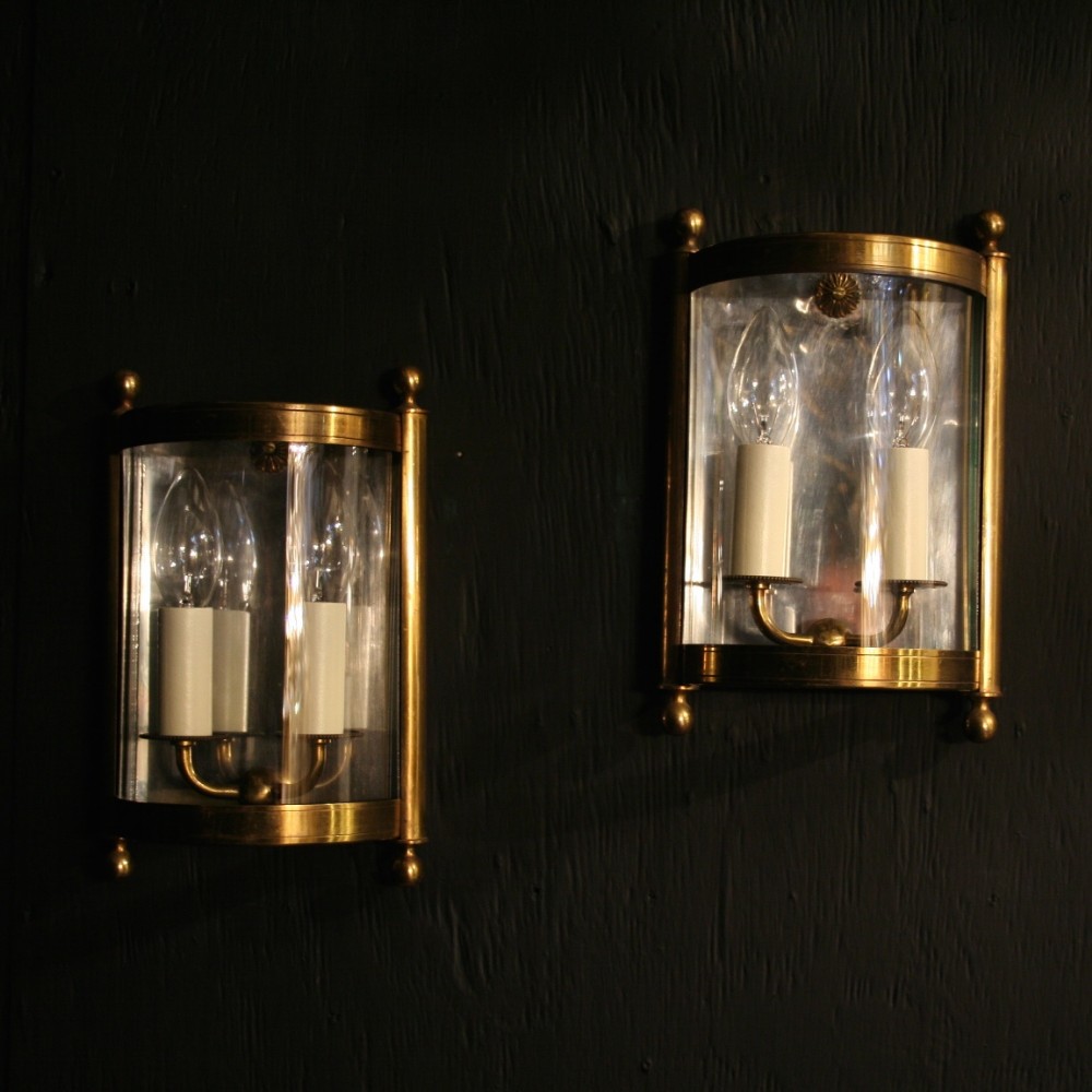 A French Pair Of Brass Twin Arm Antique Half lanterns