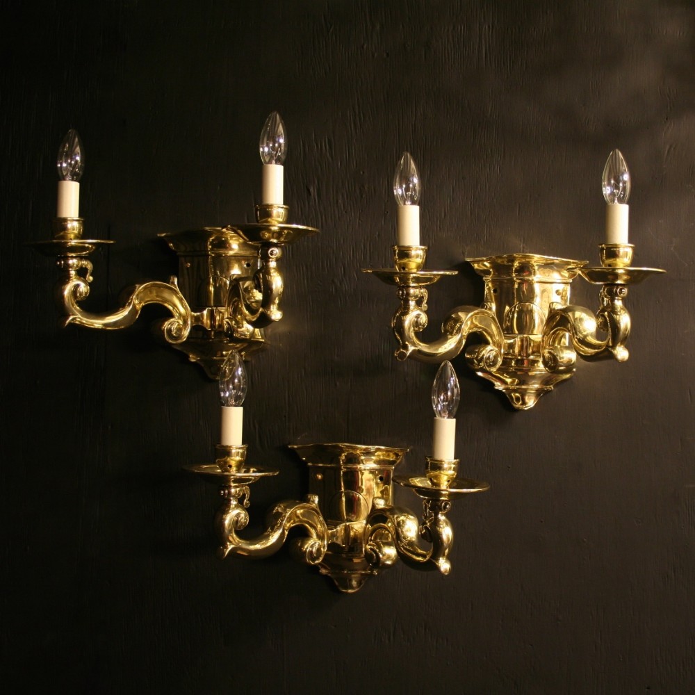 An English Set Of Three Farady & Son Brass Antique Wall Lights