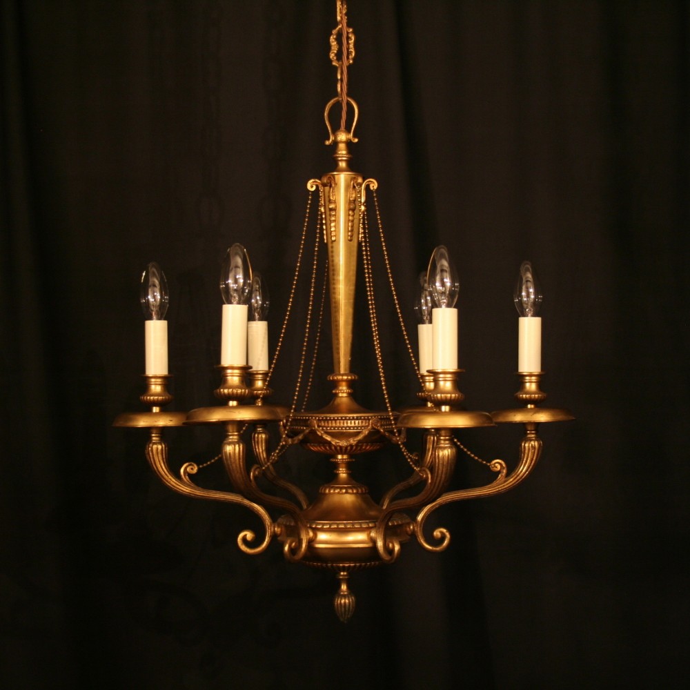 A French Gilded 6 Light Antique Chandelier