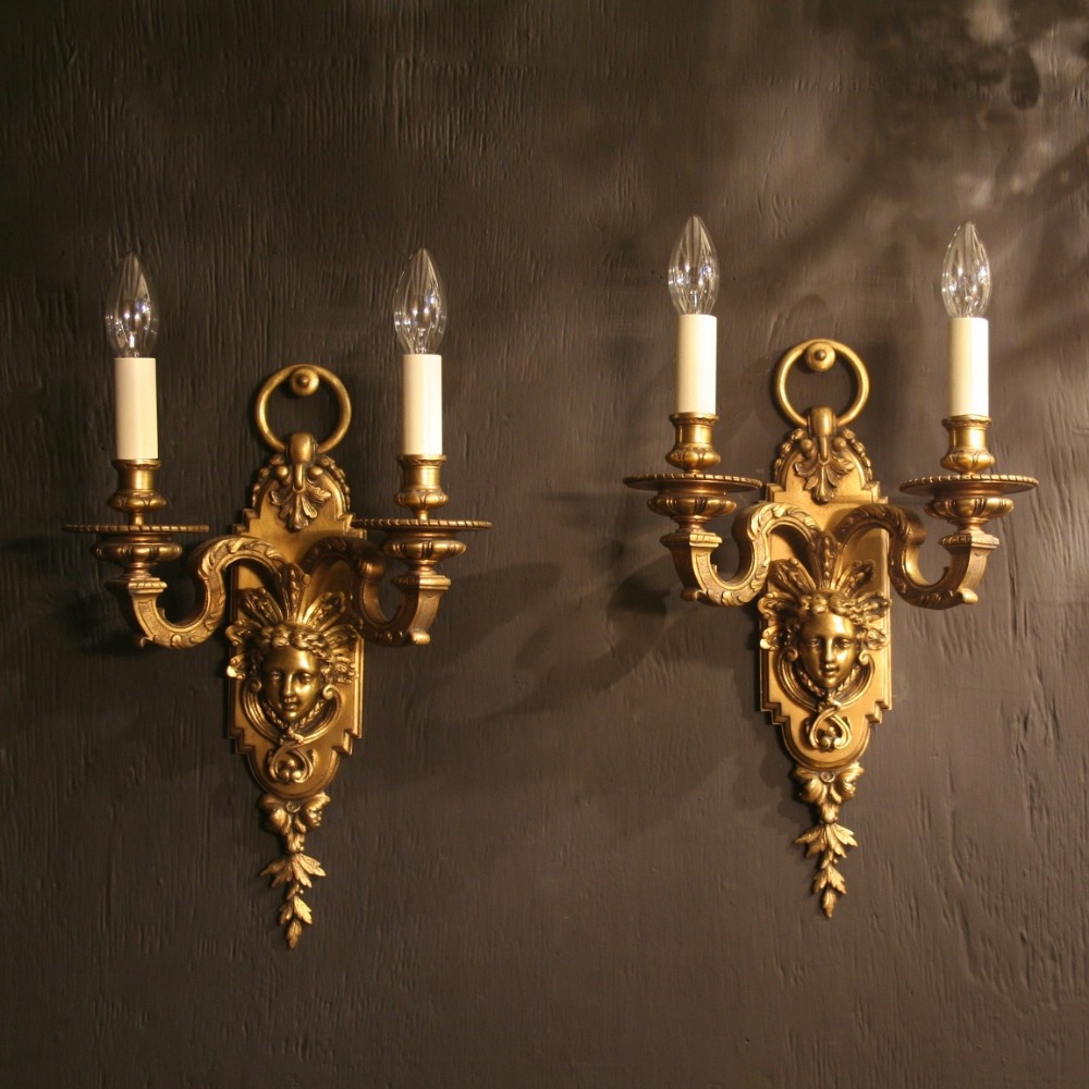 An English Pair Of Gilded Bronze Antique Wall Lights