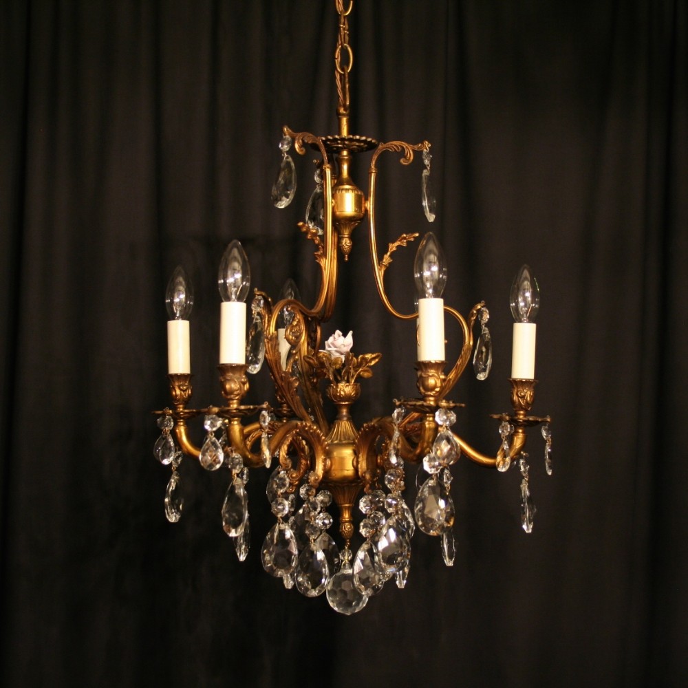 An Italian Gilded Floral 6 Light Antique Chandelier