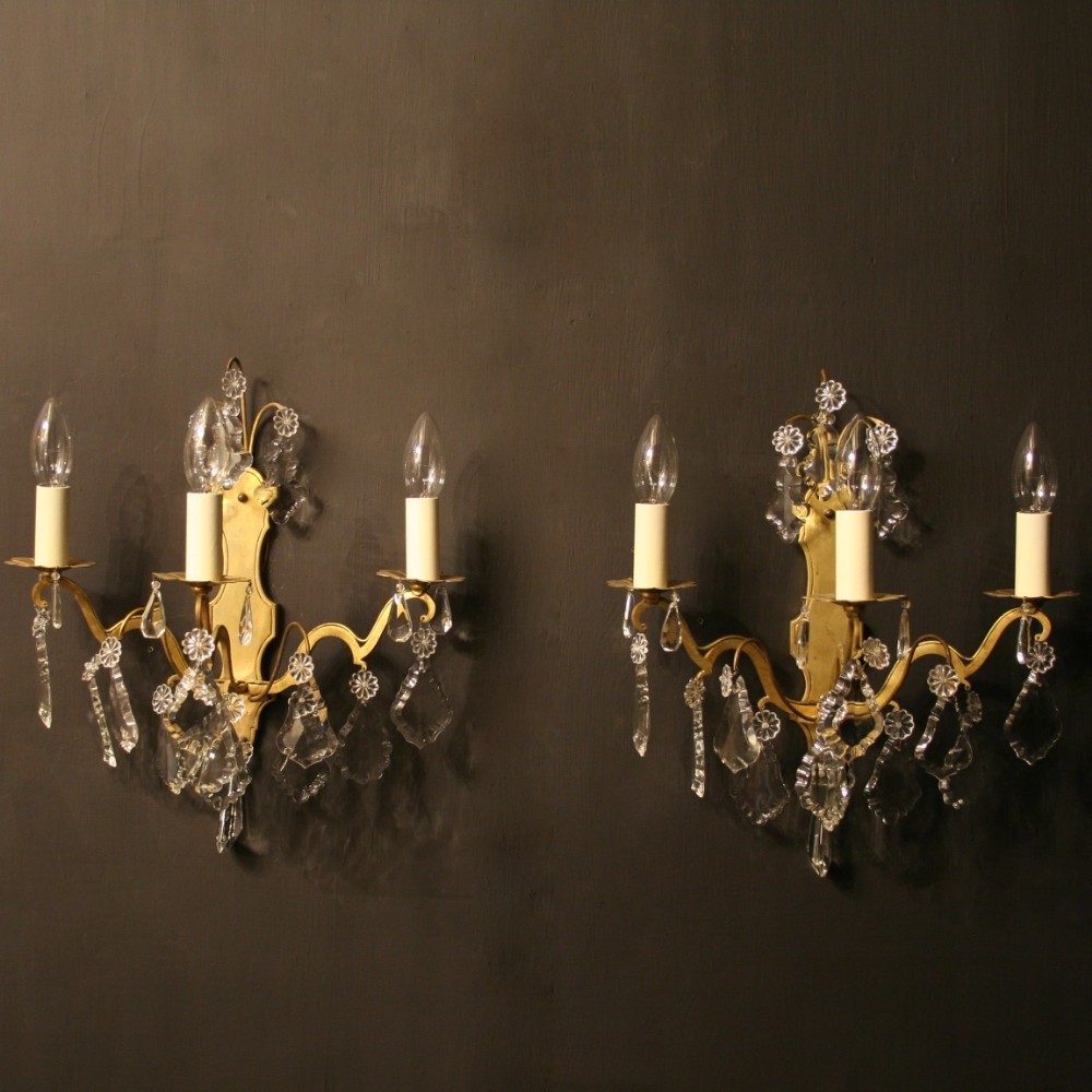 A French Pair Of Triple Arm Antique Wall Lights