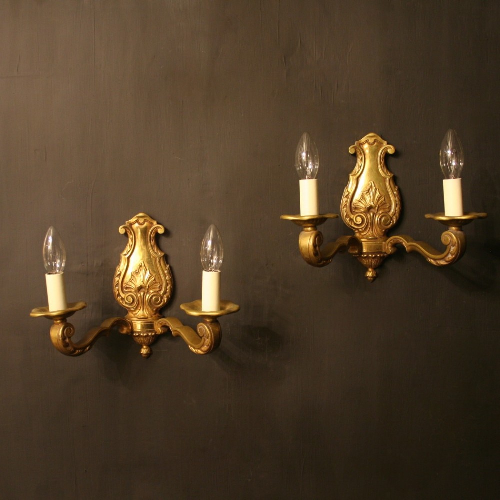 A French Pair Of Gilded Bronze Antique Wall Lights
