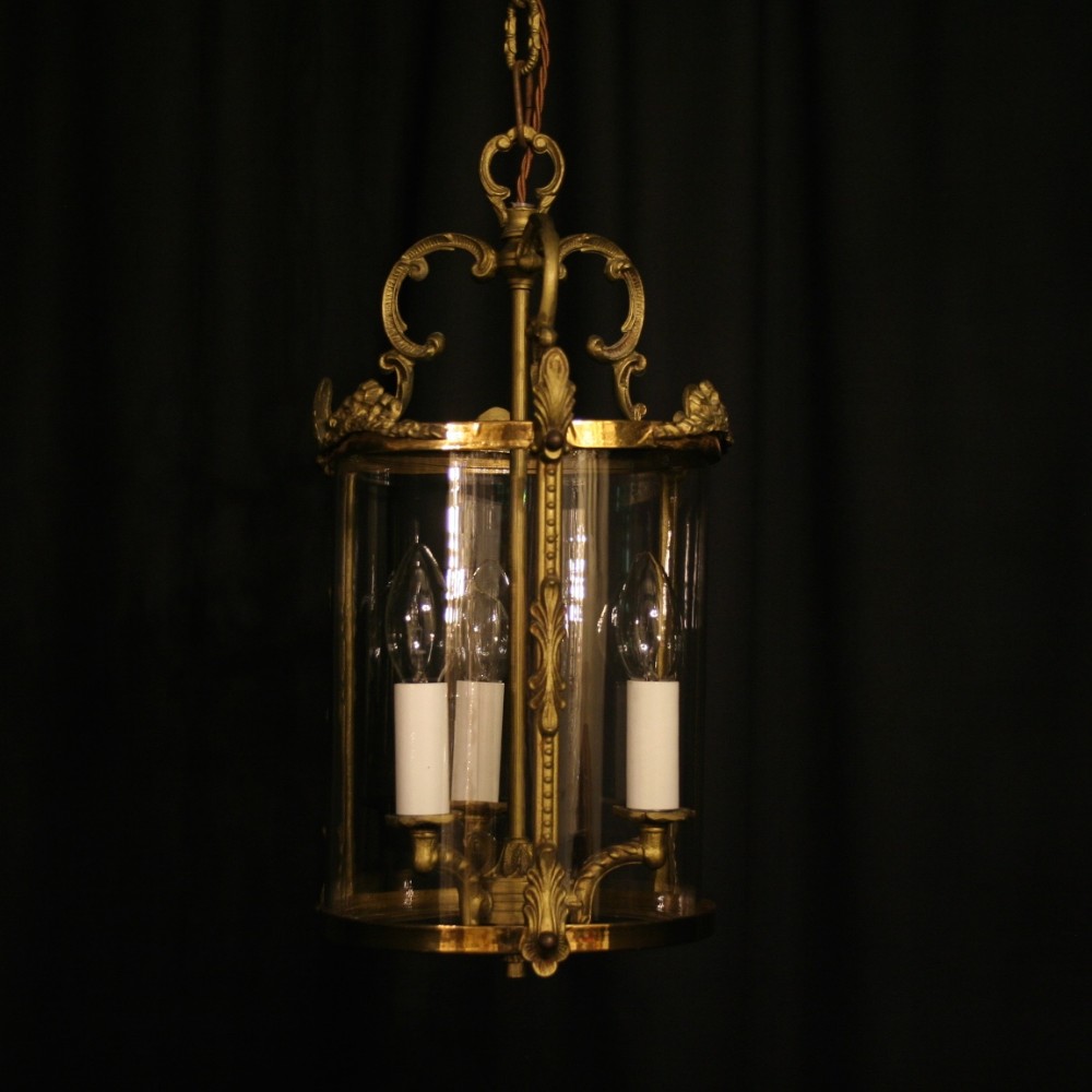 A French Gilded Triple Light Antique Hall Lantern