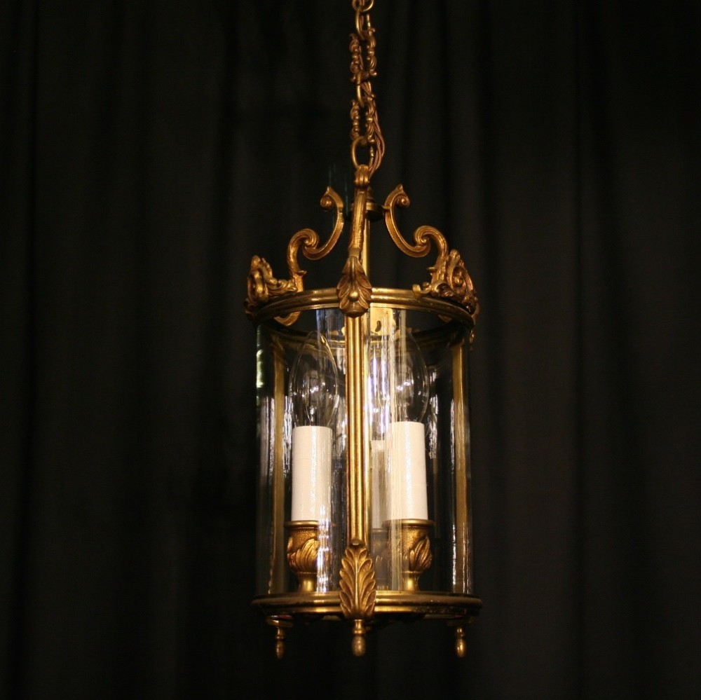 A French Gilded Triple Light Antique Hall Lantern