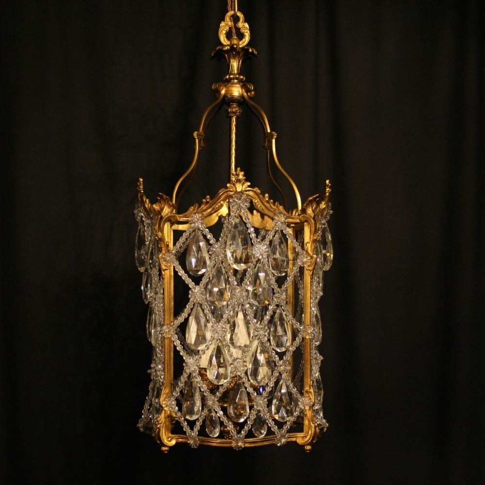 An Italian Gilded Bronze & Crystal Antique Cage Chandelier