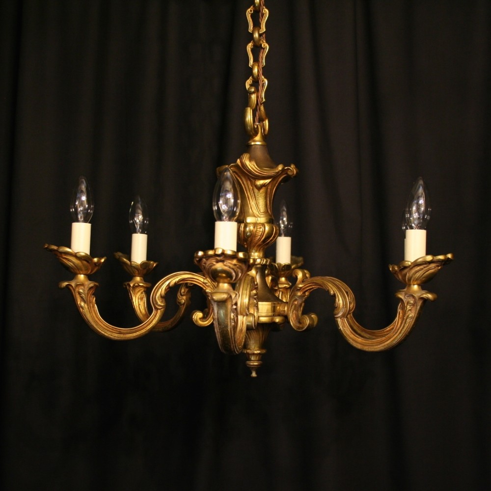 A French Gilded Bronze 6 Light Antique Chandelier