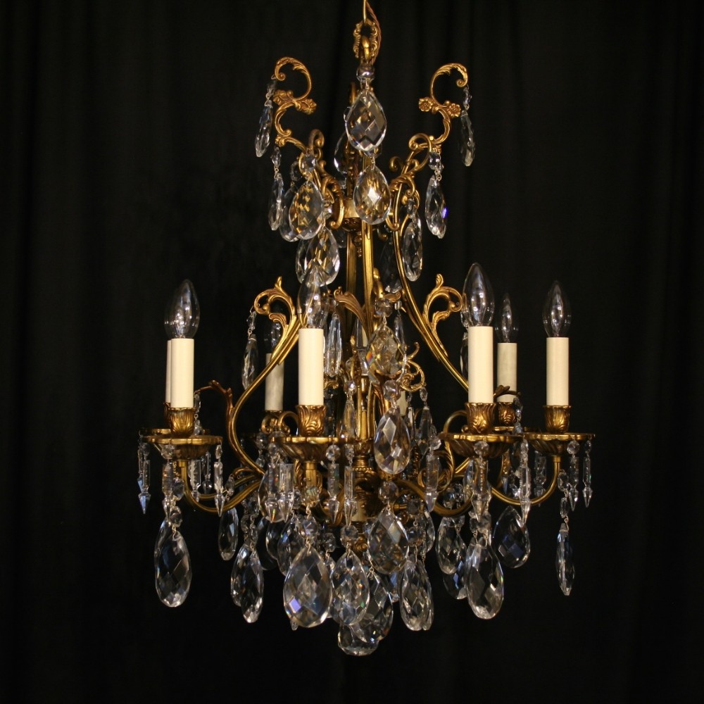 An Italian Gilded Brass 8 Light Antique Cage Chandelier