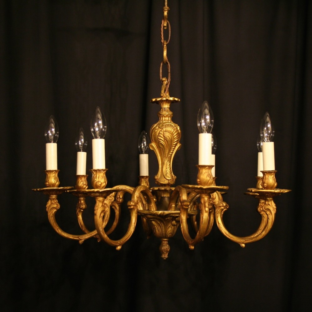A French Gilded Bronze 8 Light Antique Chandelier