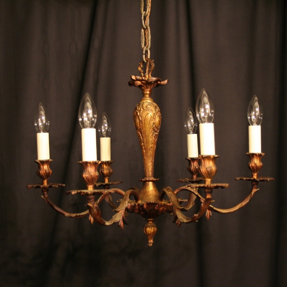 A French Gilded 6 Light Antique Chandelier
