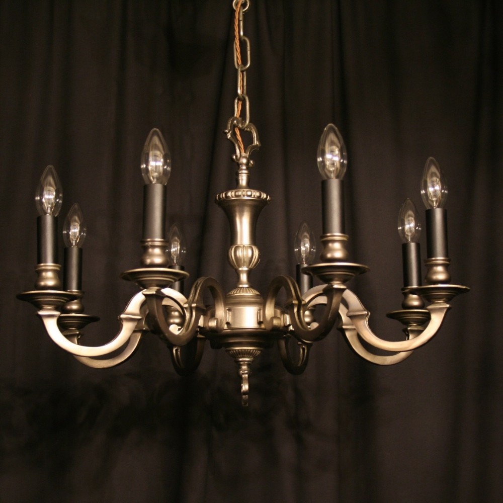A French Pewter Cast 8 Light Chandelier