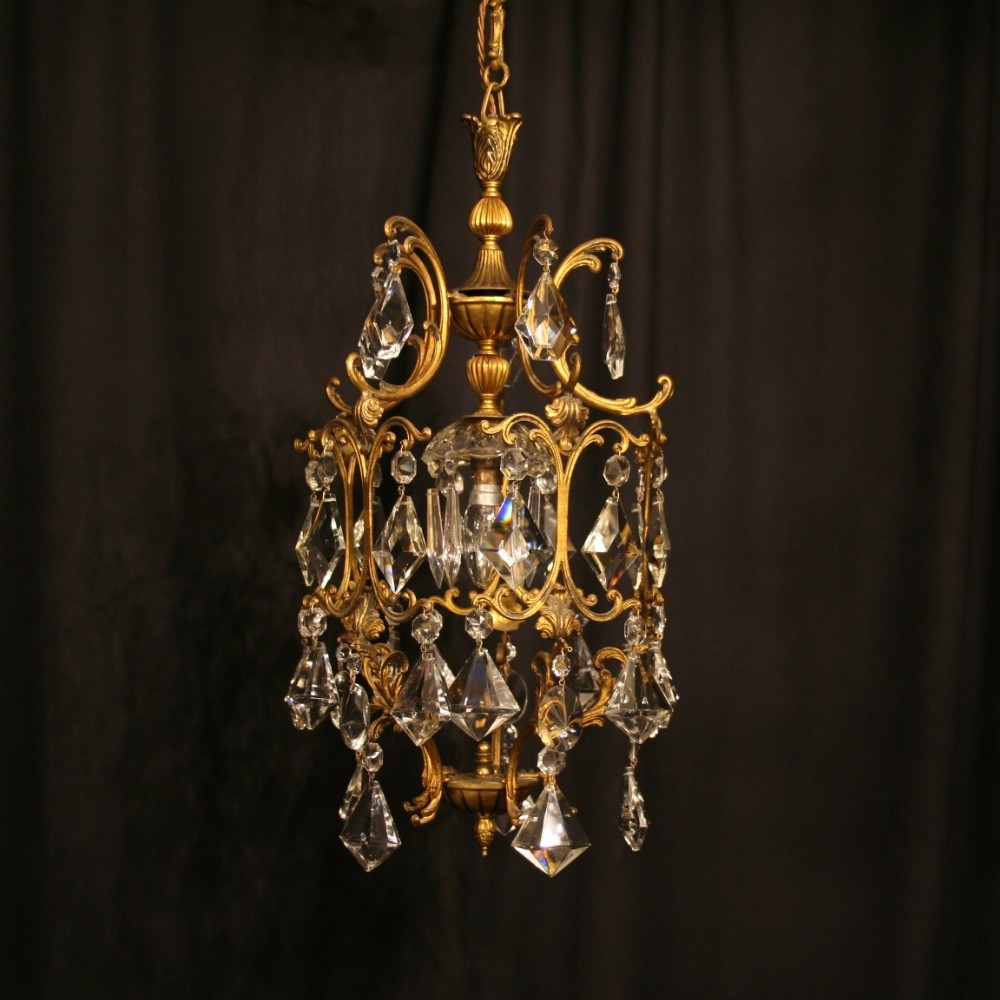 An Italian Gilded Single Light Birdcage Antique Chandelier