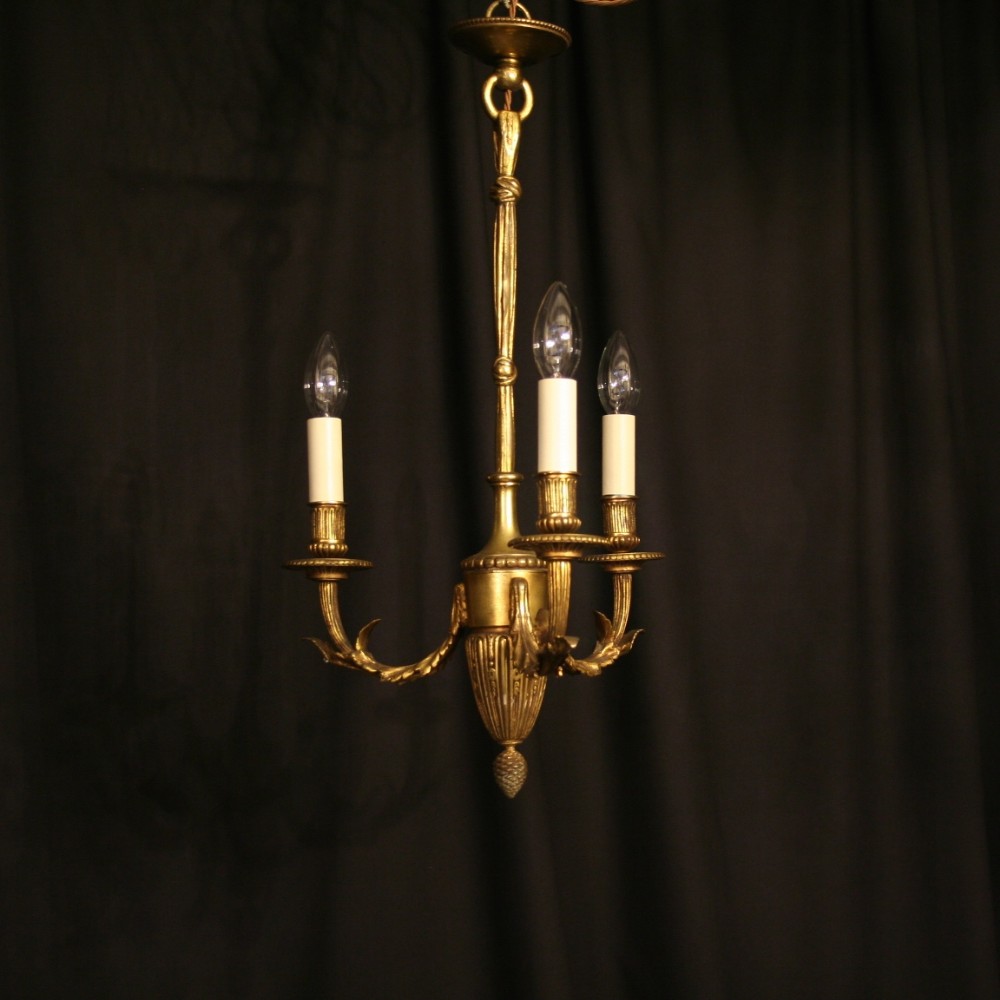 A French Bronze Triple Light Antique Chandelier