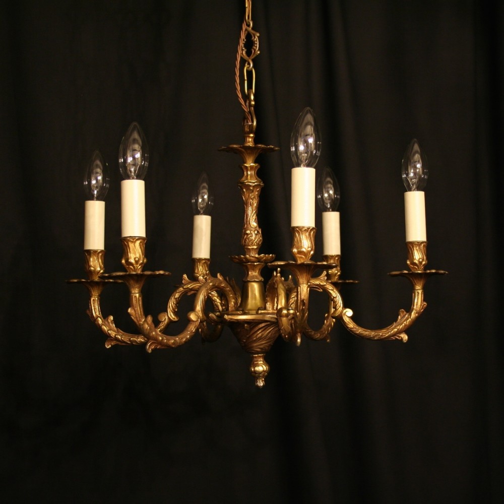 A Small French Ornate Gilded 6 Light Chandelier