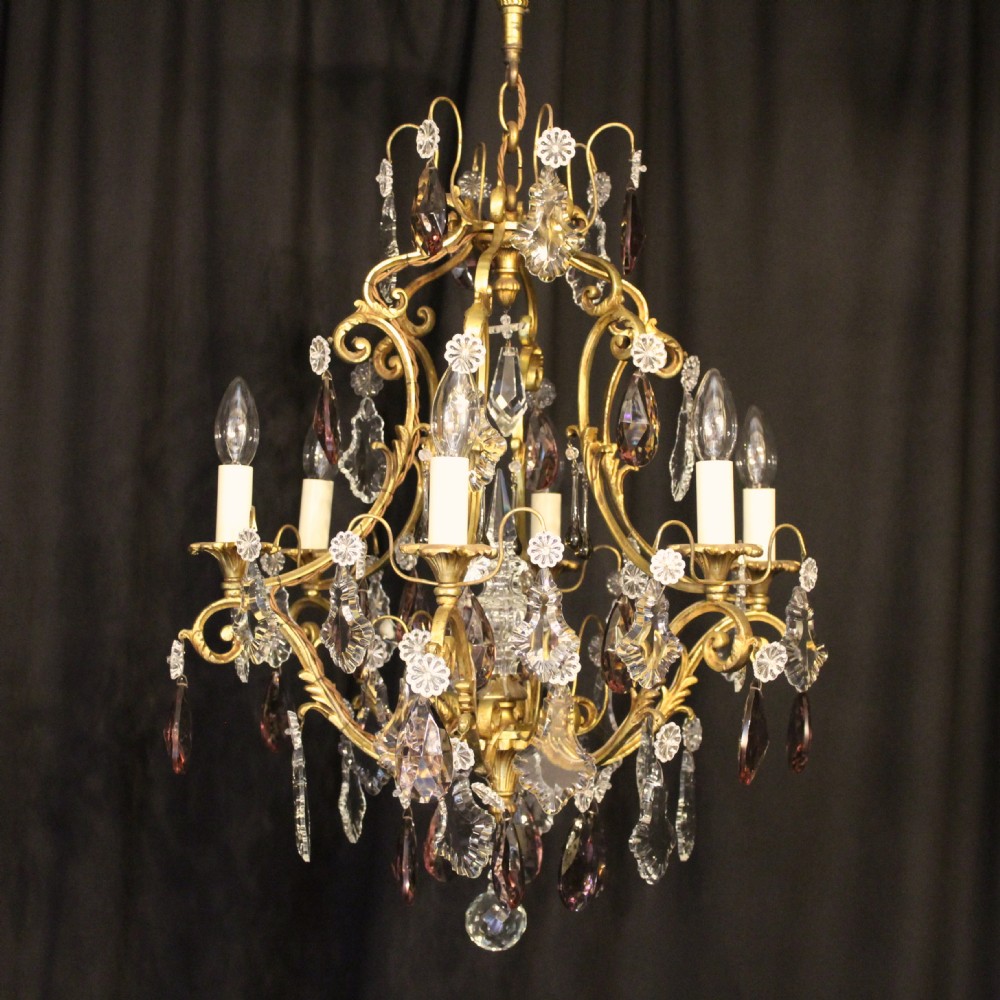 A French Gilded 6 Light Cage Antique Chandelier
