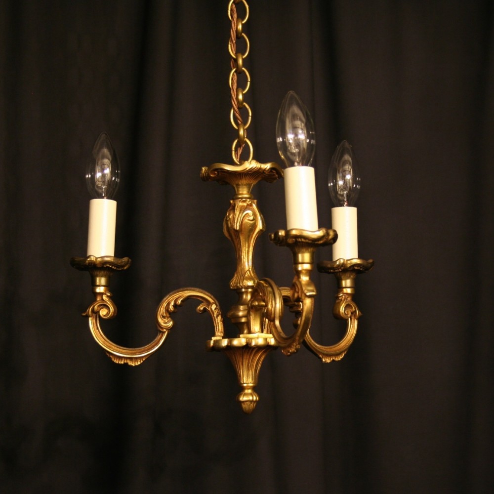 A Small French Bronze 3 Light Antique Chandelier