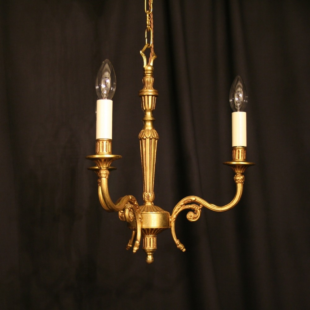 A Small French Gilded 3 Light Chandelier