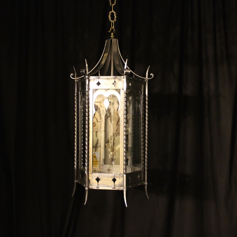 A Large English Triple Light Gothic Hexagonal Hall Lantern