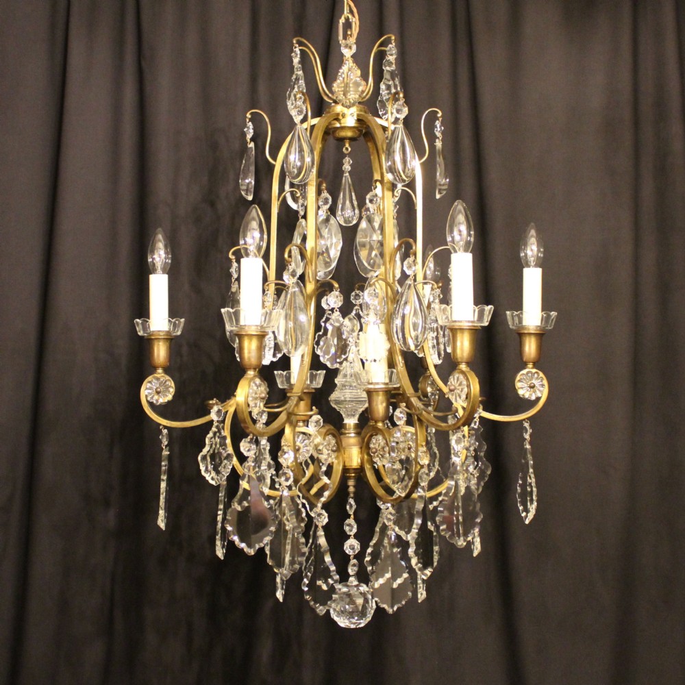 A French 9 Light Cage Crystal Antique Chandelier