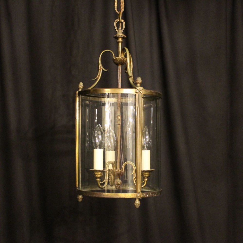 A French Triple Light Convex Antique Hall Lantern