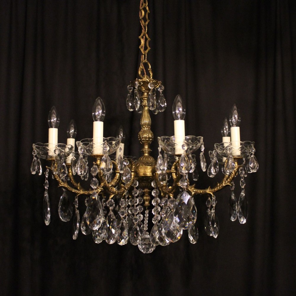 An Italian Gilded & Crystal 8 Light Antique Chandelier