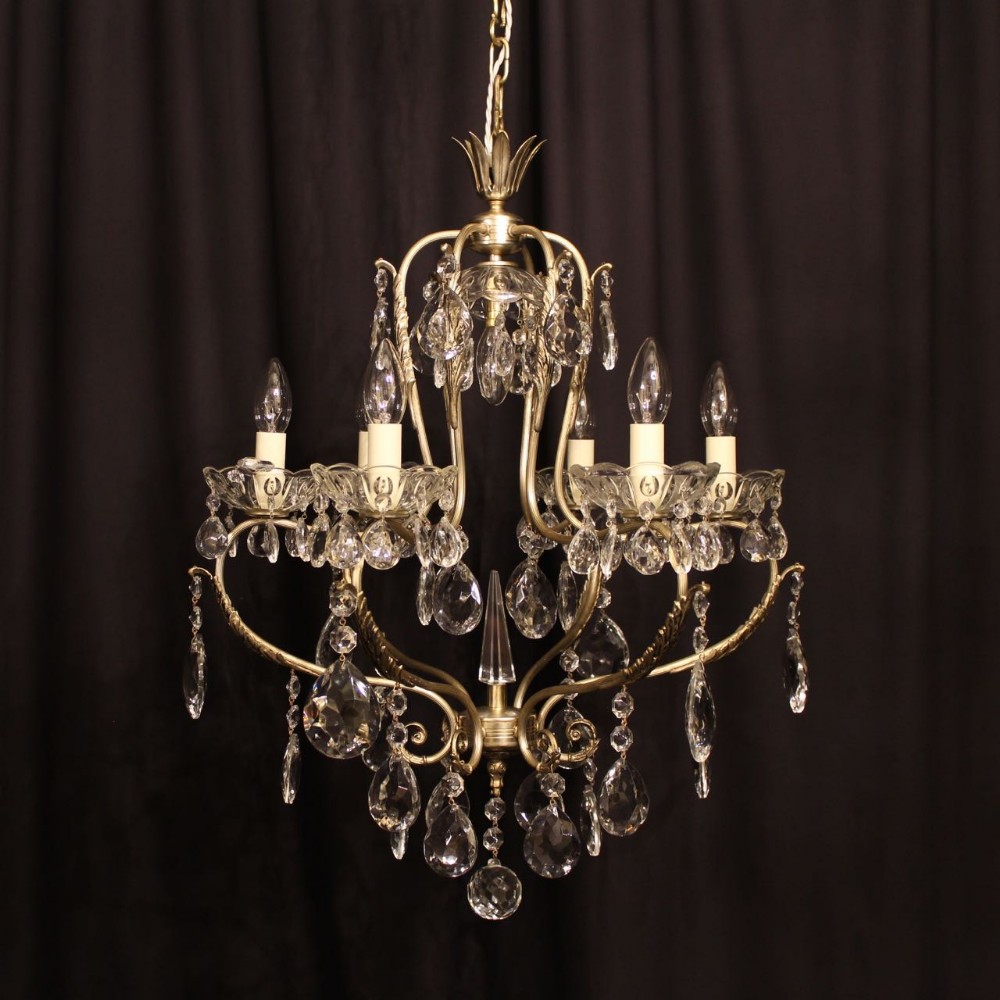 An Italian Silver Birdcage 7 Light Antique Chandelier