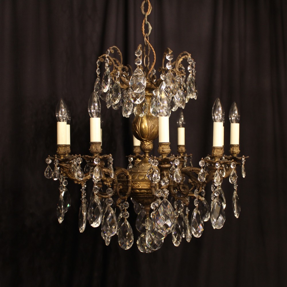 An Italian Gilded & Crystal 10 Light Antique Chandelier
