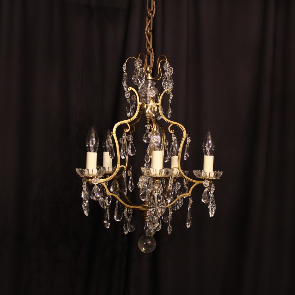 A French Gilded 5 Light Cage Antique Chandelier