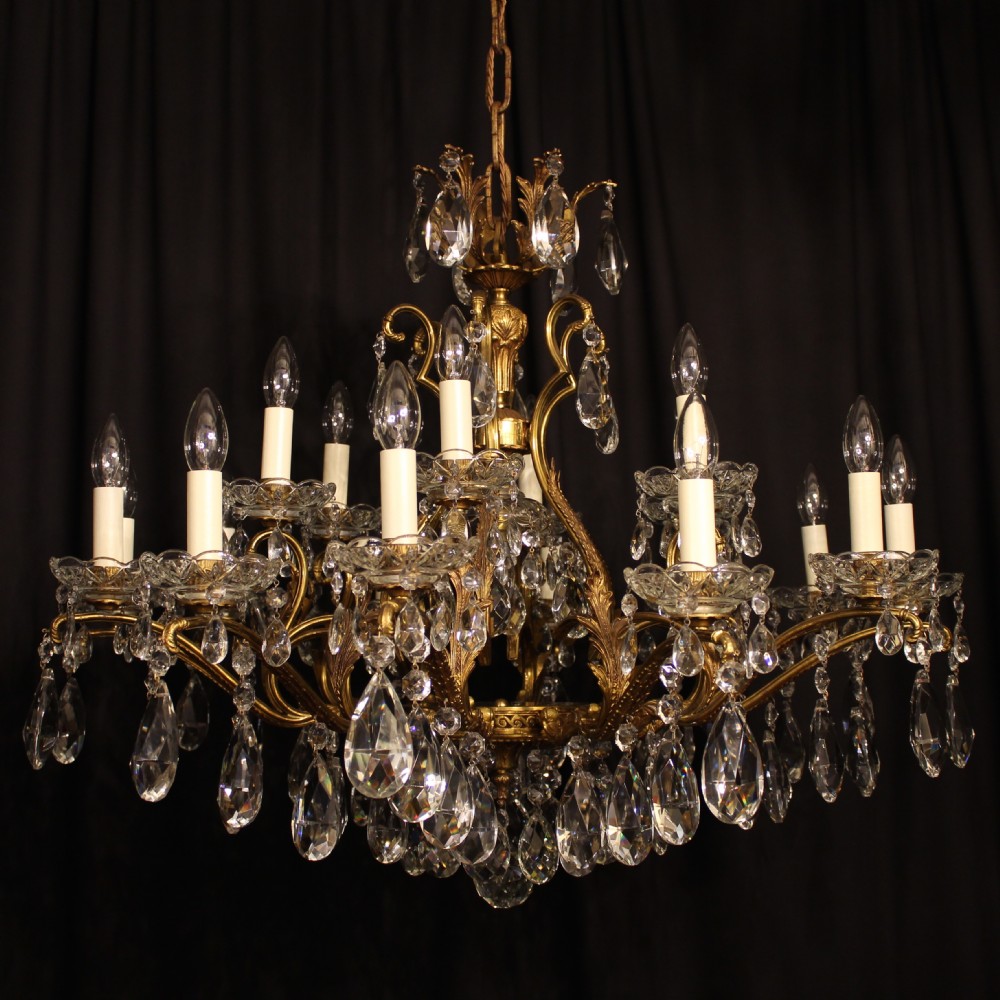 A Large Italian Gilt & Crystal 19 Light Antique Chandelier
