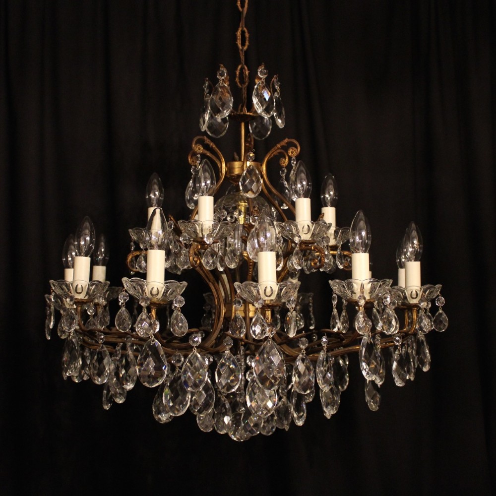 A Large Italian Gilded 19 Light Antique Chandelier