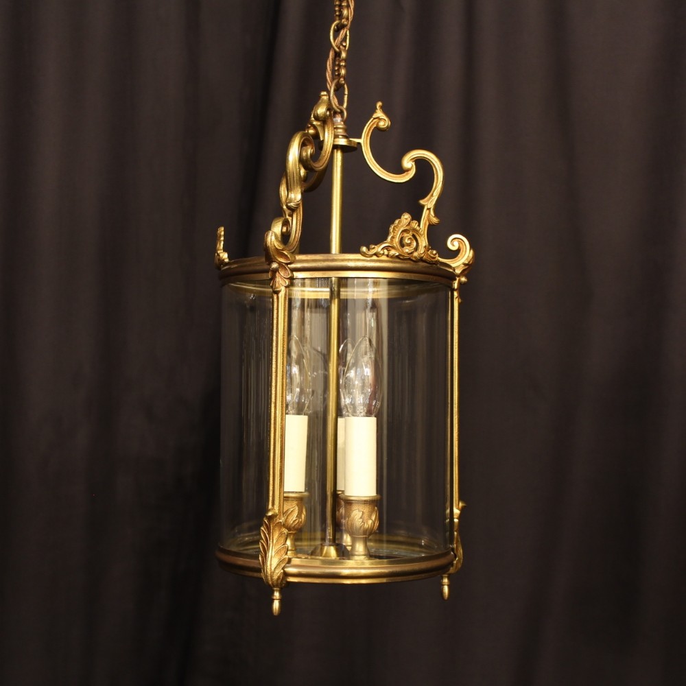 A French Gilded Triple Light Antique Hall Lantern